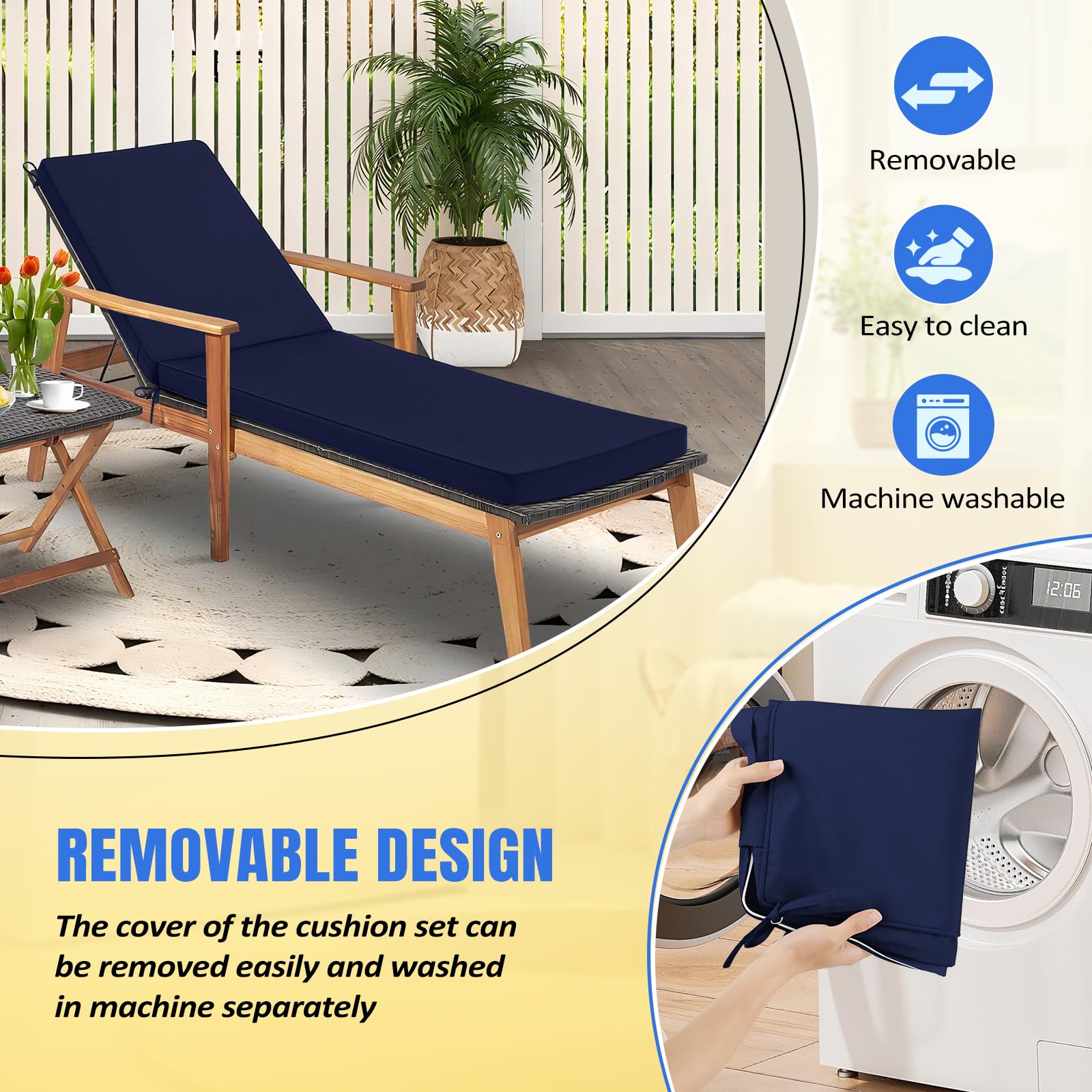 Basic Beyond cushions tied to chaise by pool demonstrating secure non-slip straps
