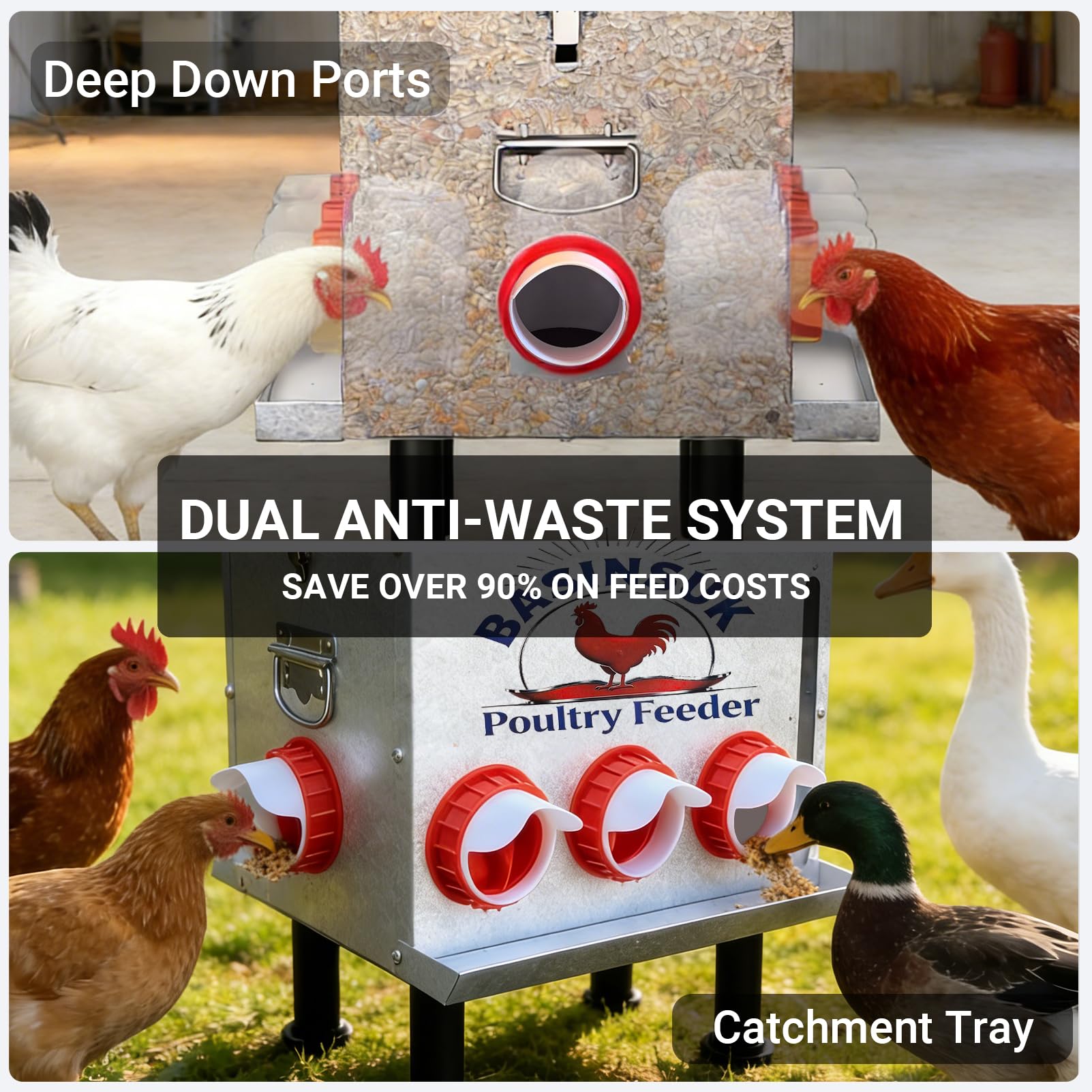 BASINSUK feeding ports and external catchment tray reducing feed waste over 90 percent