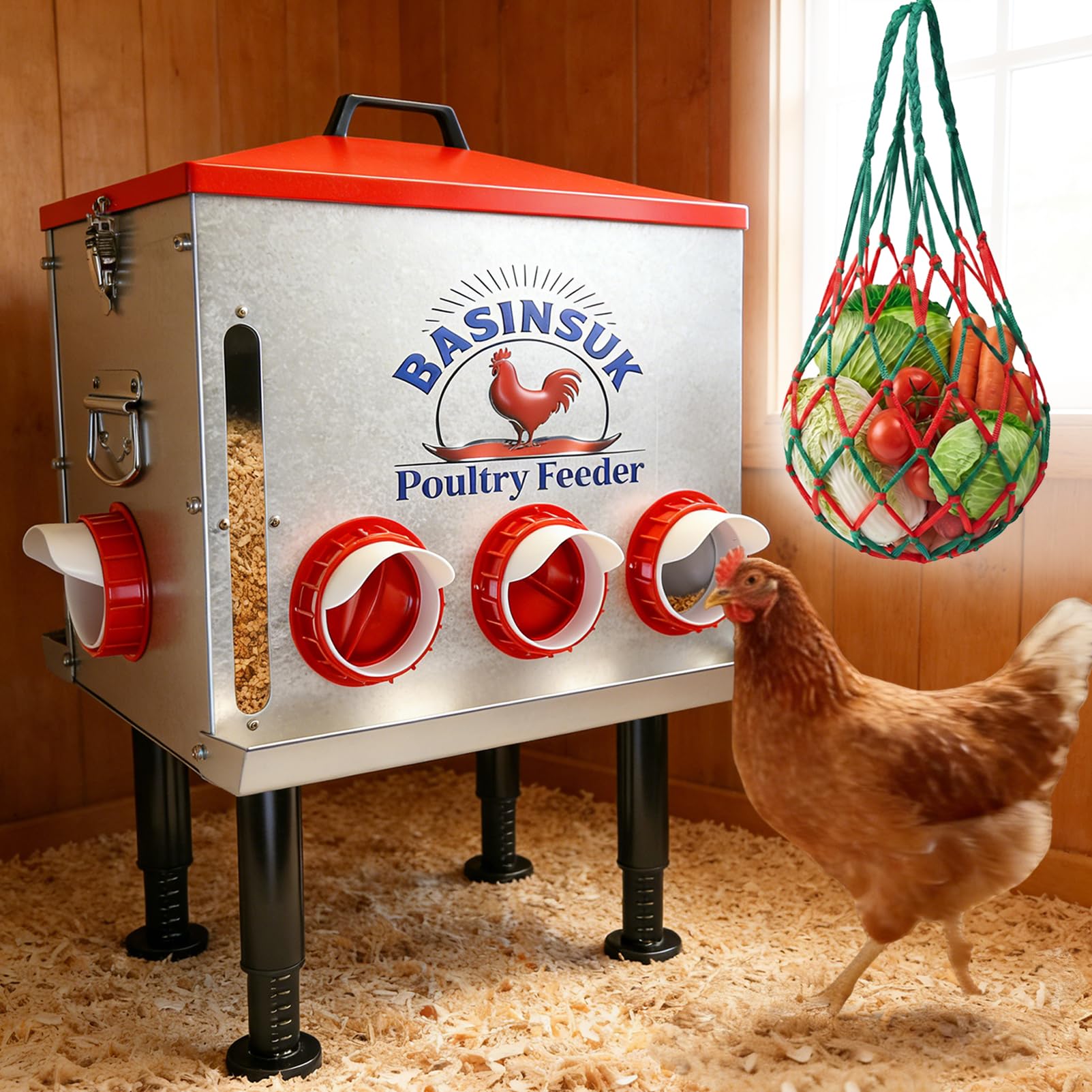 BASINSUK front view showing large 10-gallon capacity and 8 feeding ports for fewer refills