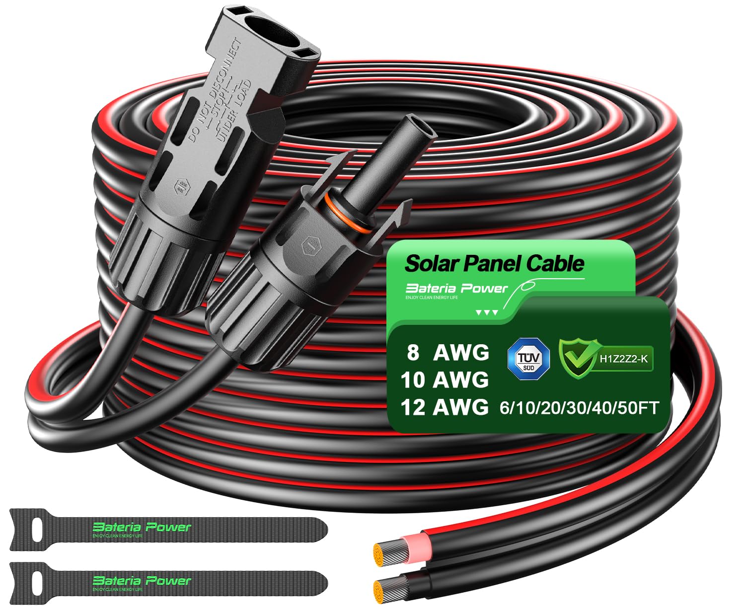Bateria Power front packaging showing 10AWG 20ft cable, reliable quick install