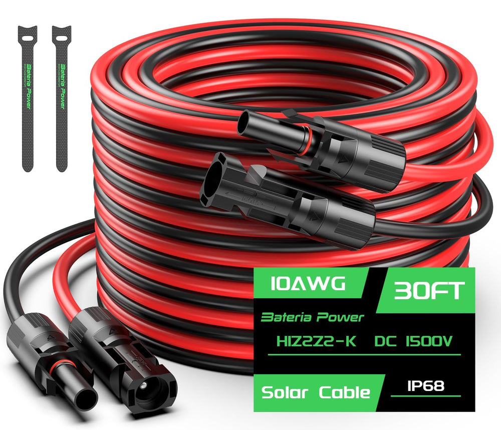 Bateria Power front packaging showing 30FT 10AWG pair and benefits