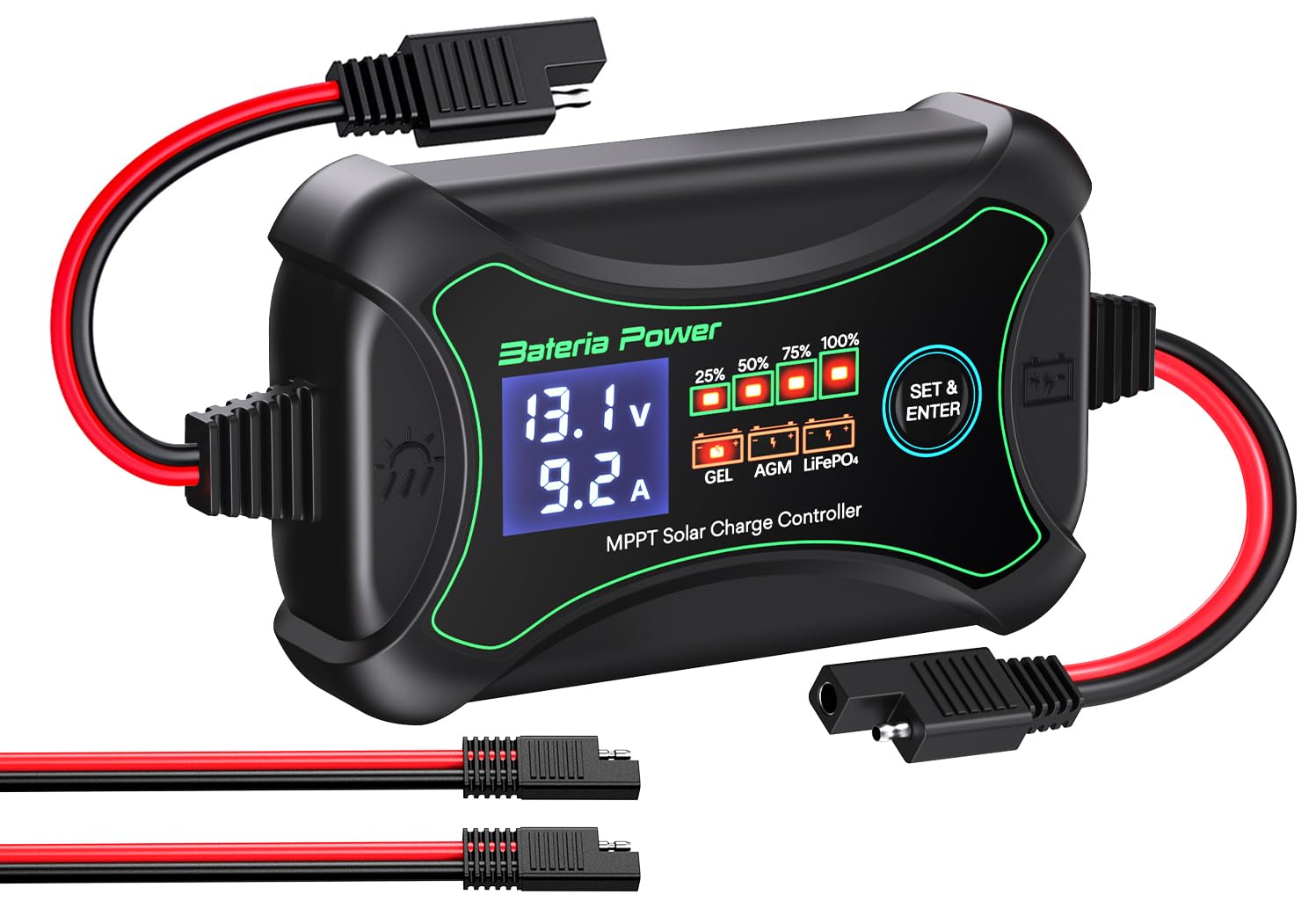 Bateria Power SunRock 10 front panel with LEDs showing system status and quick diagnostics