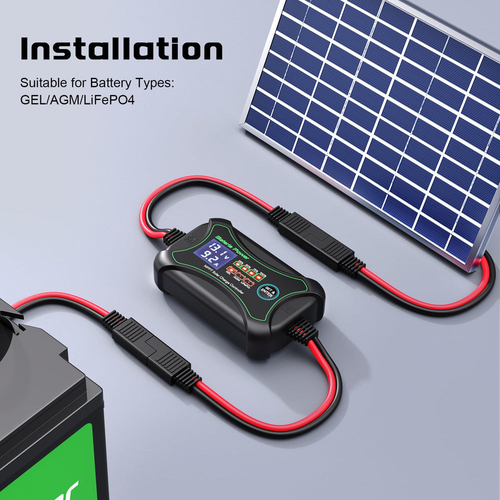 Bateria Power SunRock 10 product label close-up showing voltage, current and battery compatibility specs