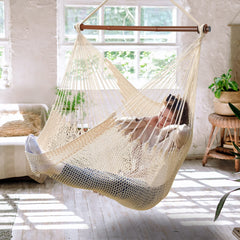 Bathonly front view of hammock chair showing full seashell design and roomy seat comfort