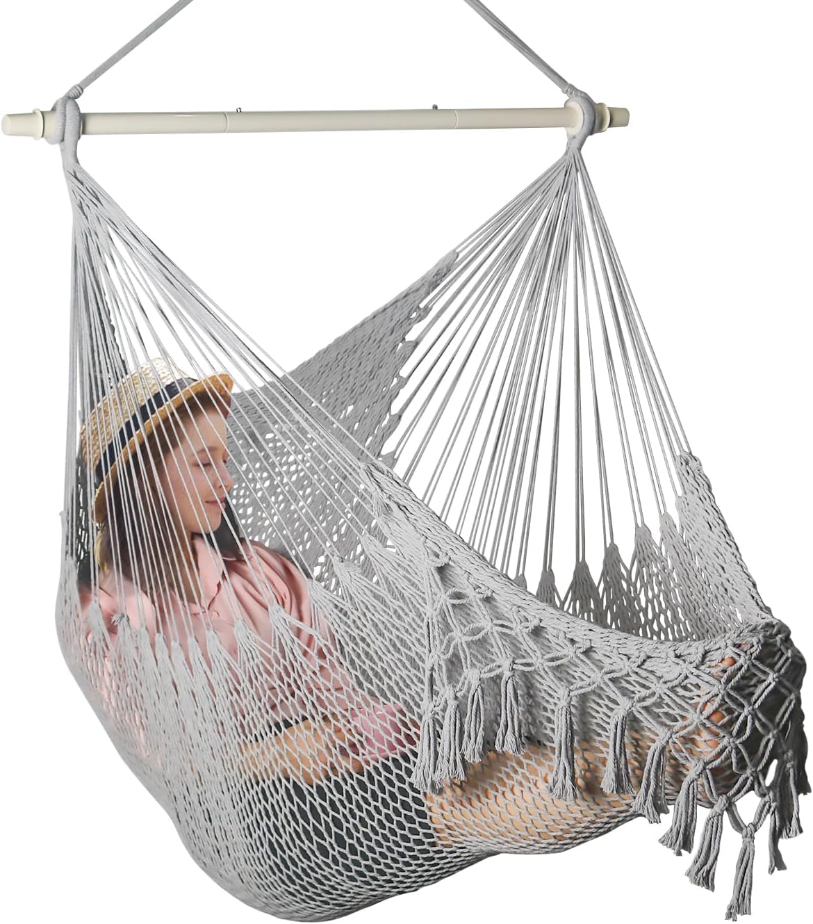 Bathonly front view of MistyMorning gray hammock chair showing full extended comfort