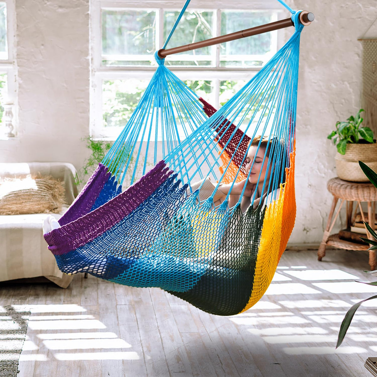 Bathonly full hammock chair hanging outdoors shows roomy comfort