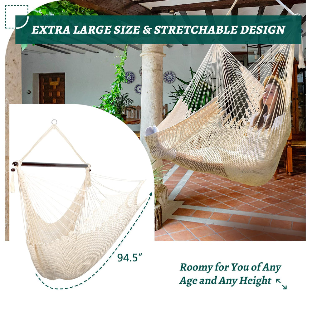 Bathonly hammock chair hanging on porch conveying relaxed outdoor seating benefit