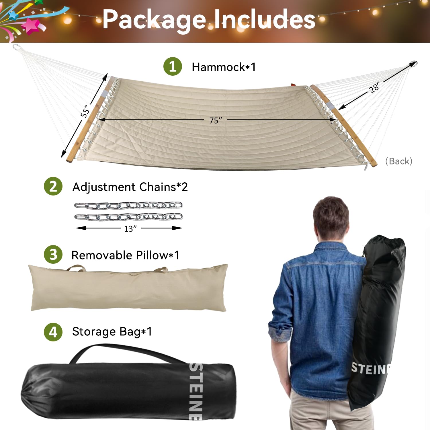 Bathonly hammock packed in carrying bag for convenient travel and storage