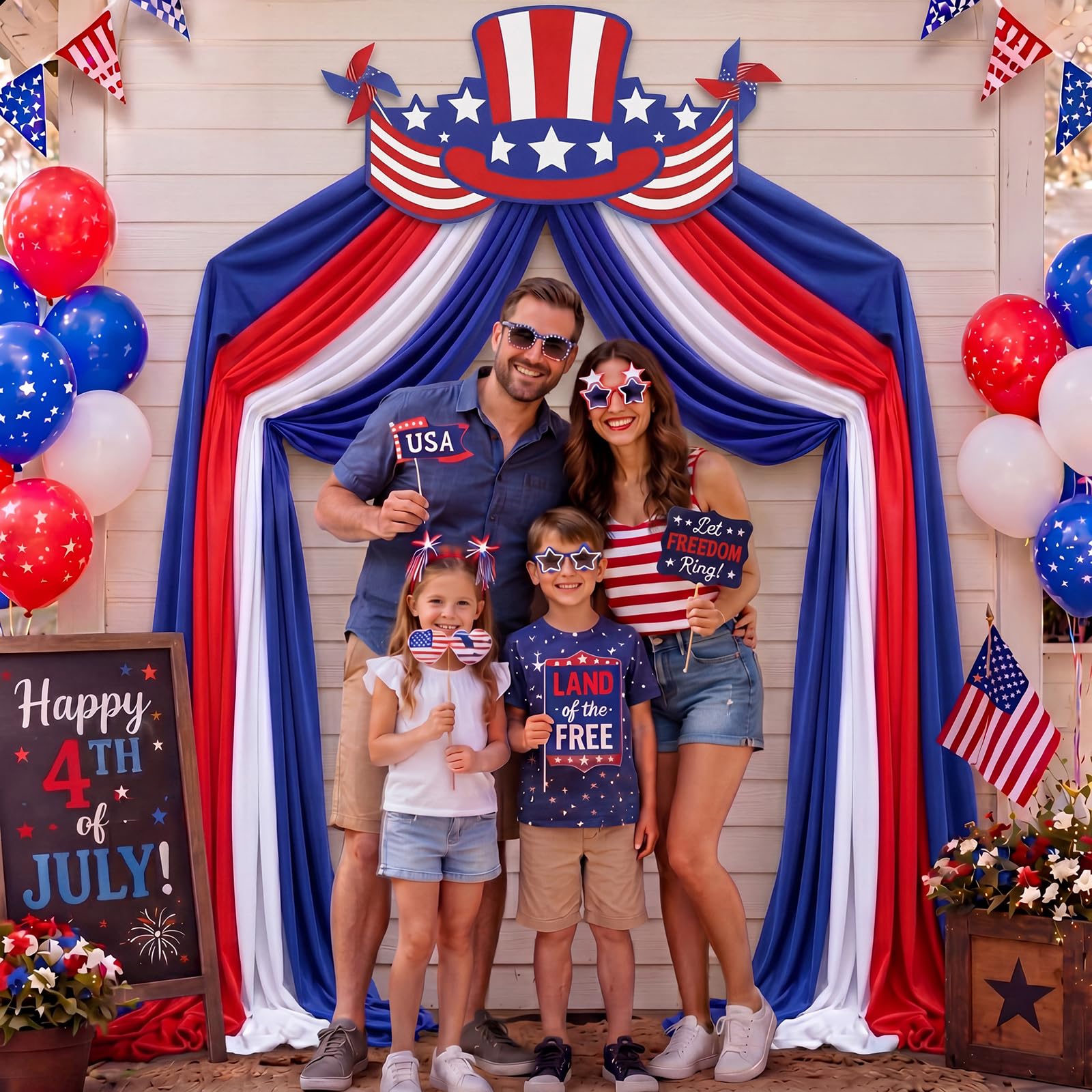 Batiyeer porch railing decorated with bunting demonstrating cohesive patriotic impact