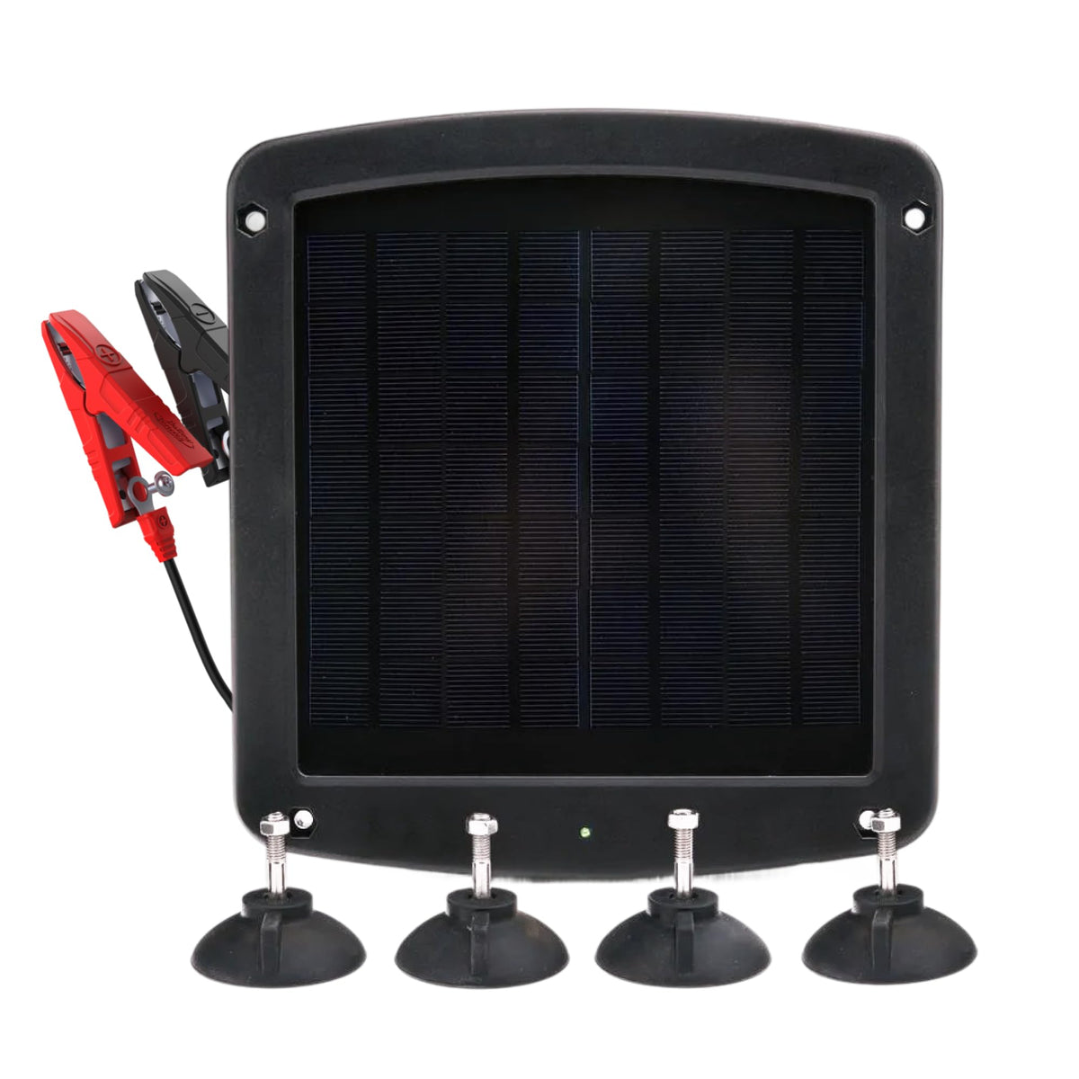Battery Tender front panel showing compact solar cells and frame benefit: unobtrusive charging