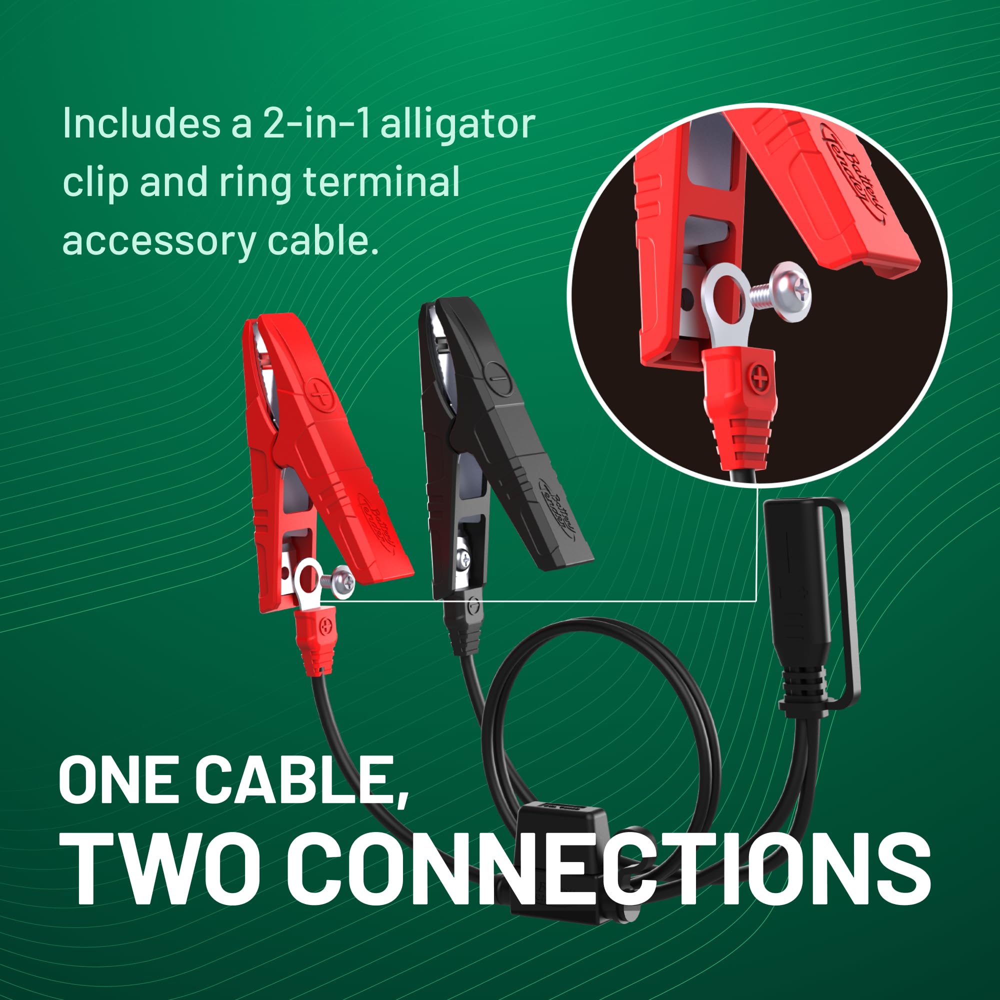 Battery Tender box, manual and warranty card displayed benefit: included accessories