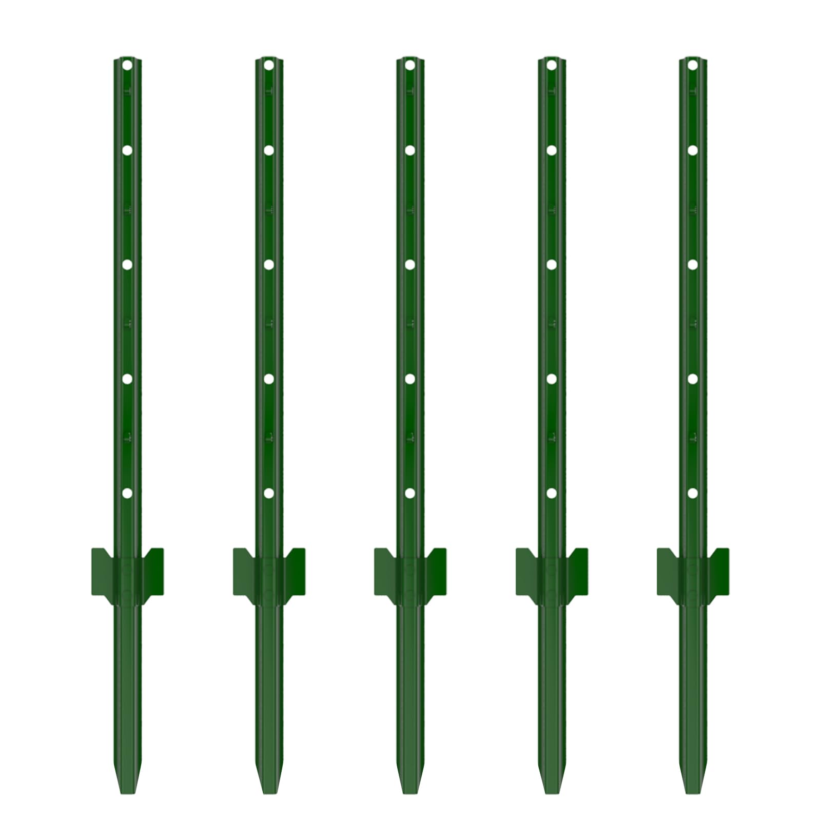 Bavnnro front view of five green steel posts showing pack and benefit of ready supply