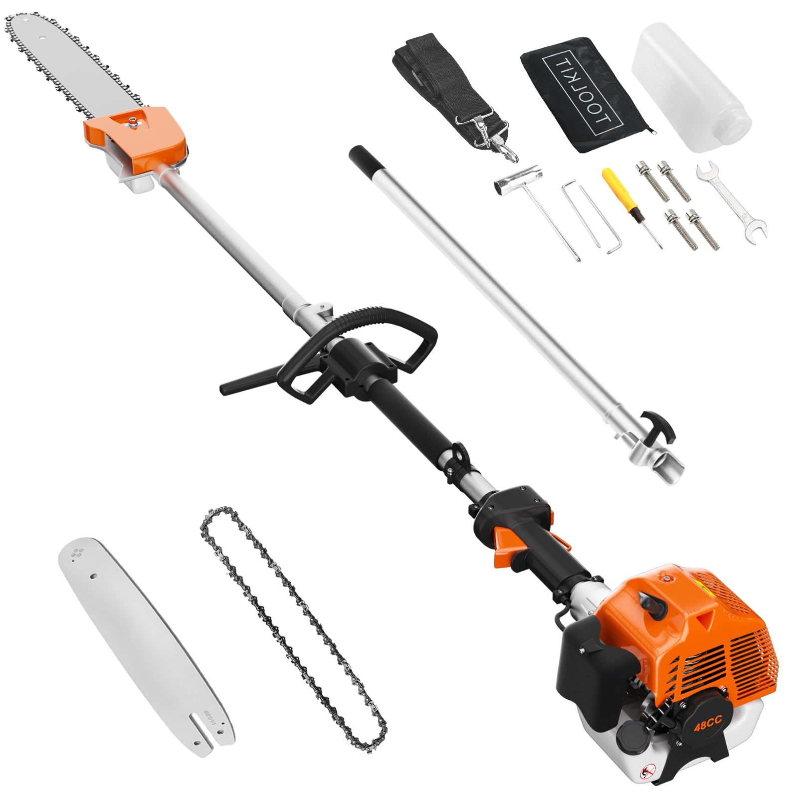 Bavnnro front packaging showing pole saw and included kit for quick setup