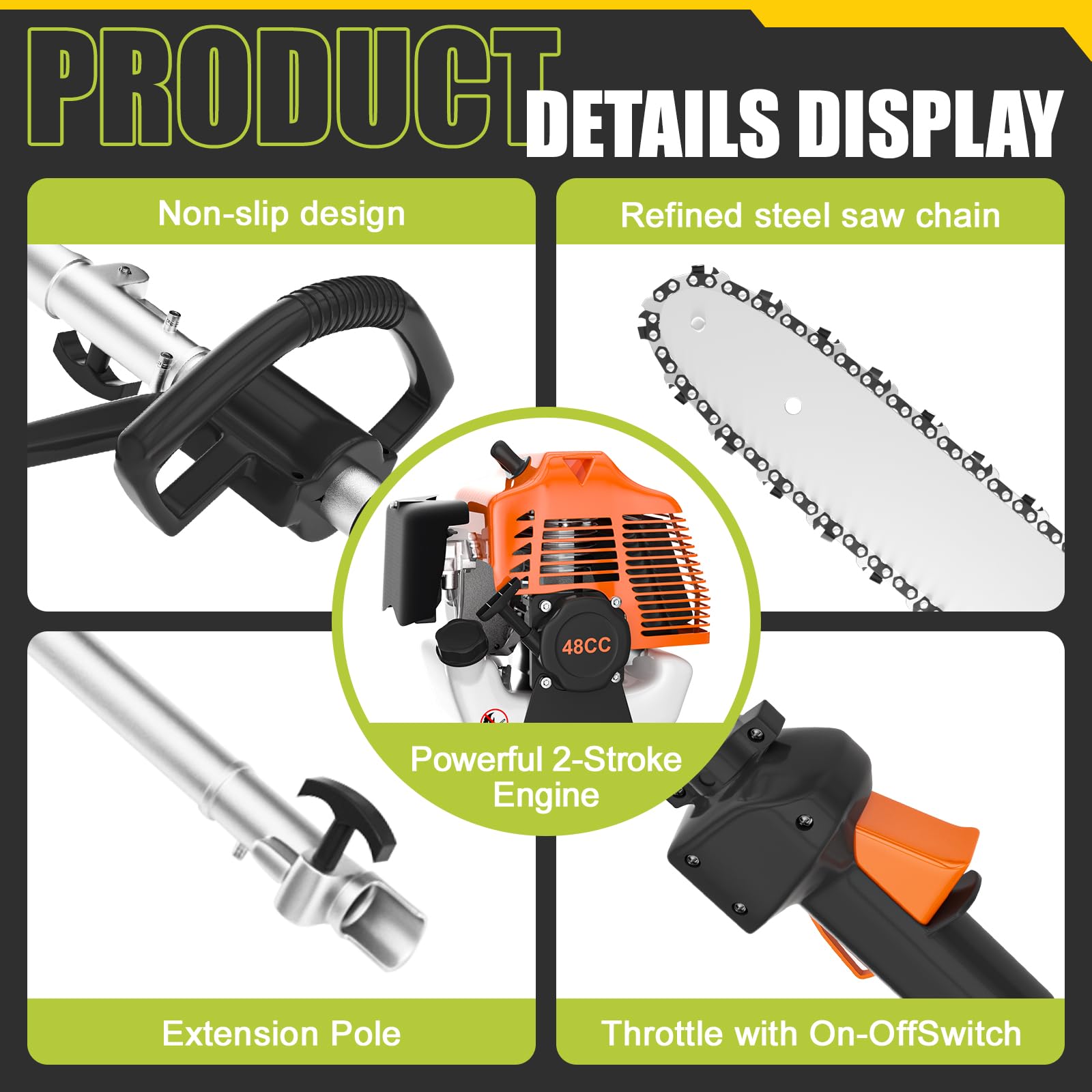 Bavnnro telescoping pole extended to show maximum reach and safer ground trimming