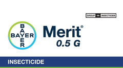 Bayer Merit 75 WSP label close-up listing imidacloprid information and rates