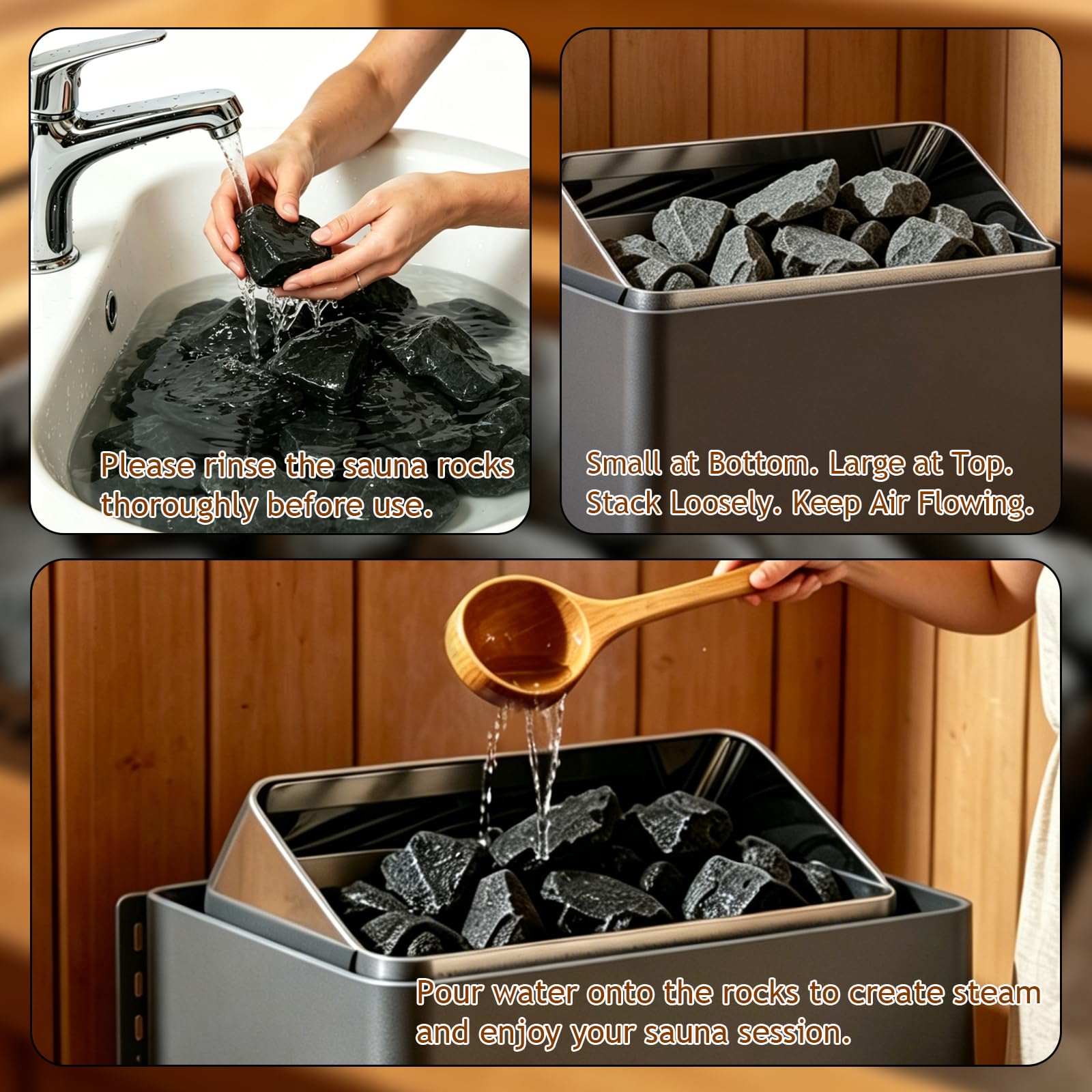 bayisam stones loaded into sauna heater promoting even heat distribution benefit
