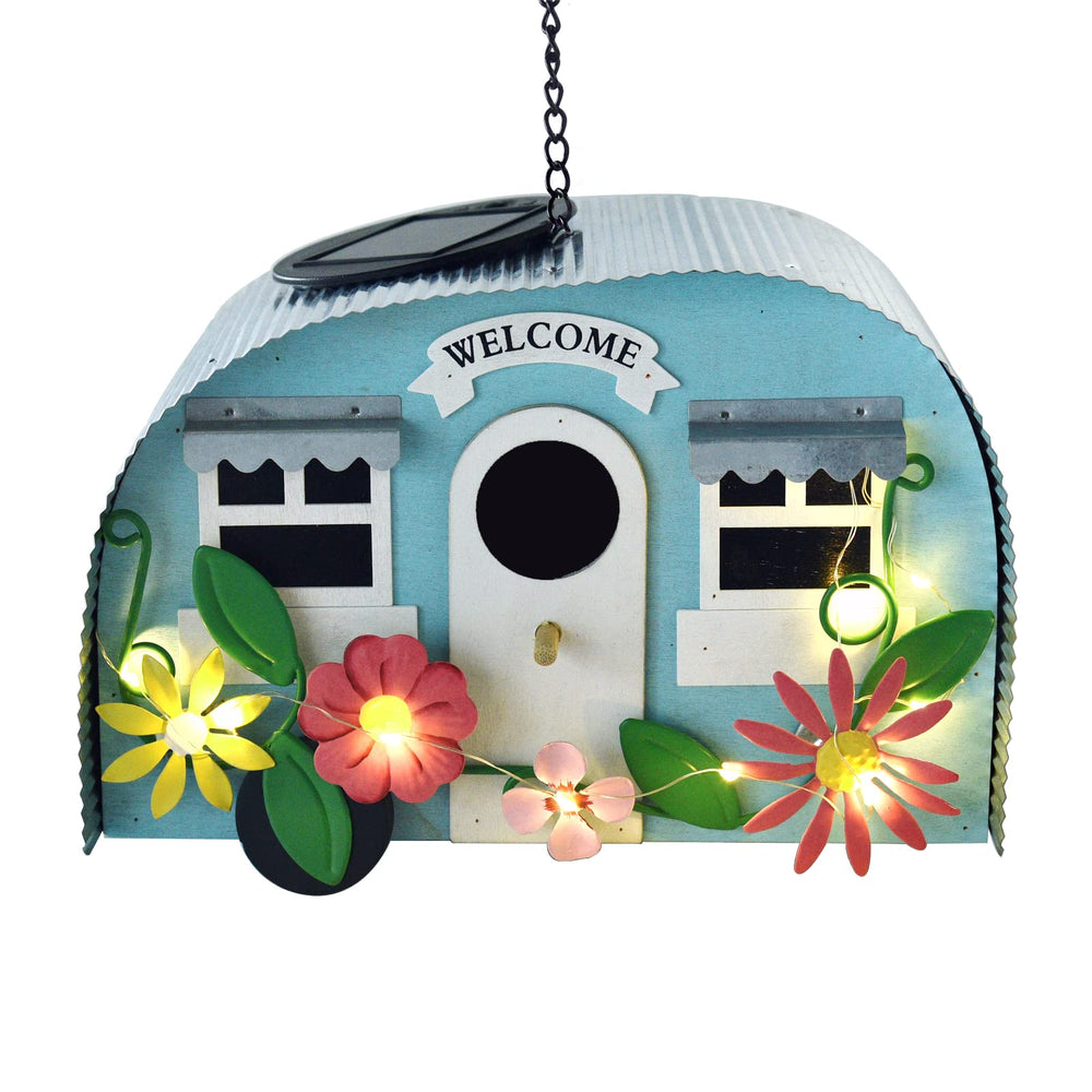 BAYN front view of hanging birdhouse showing charming camper design and curb appeal
