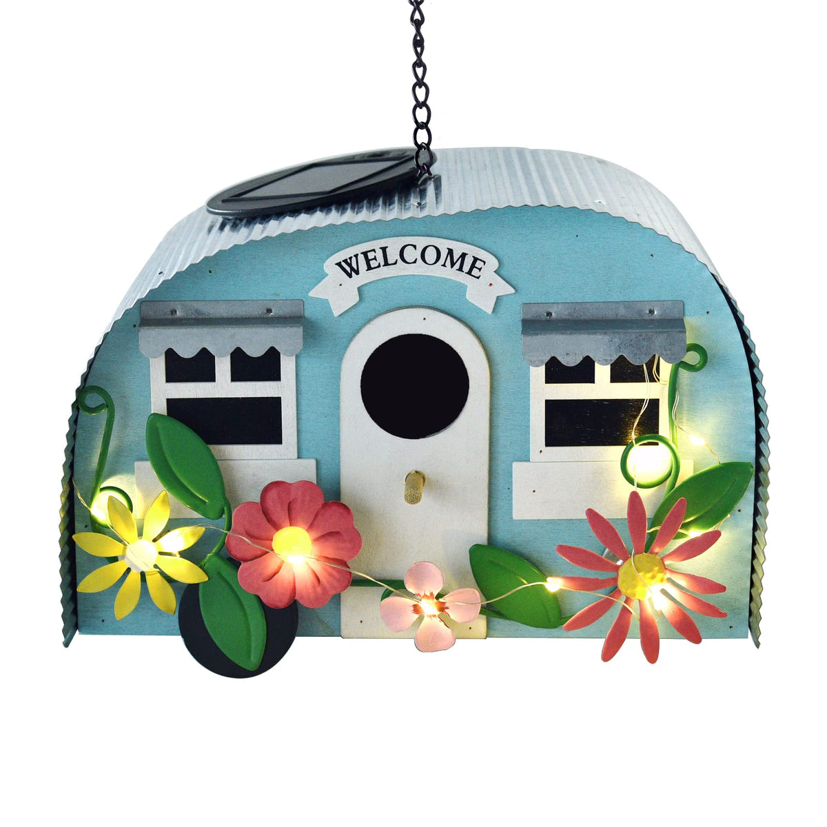 BAYN front view of hanging birdhouse showing charming camper design and curb appeal