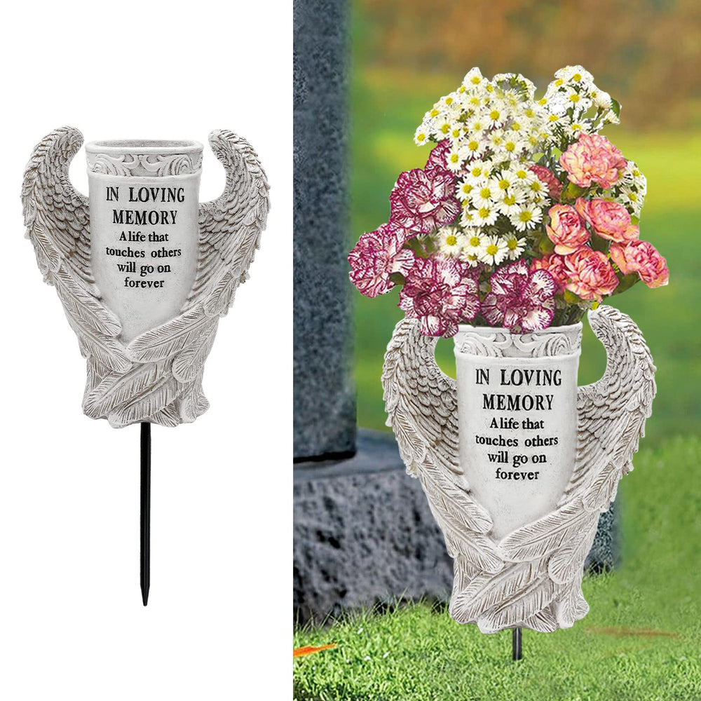 BAYN front view angel wings vase showing memorial message and elegant finish