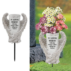 BAYN front view angel wings vase showing memorial message and elegant finish