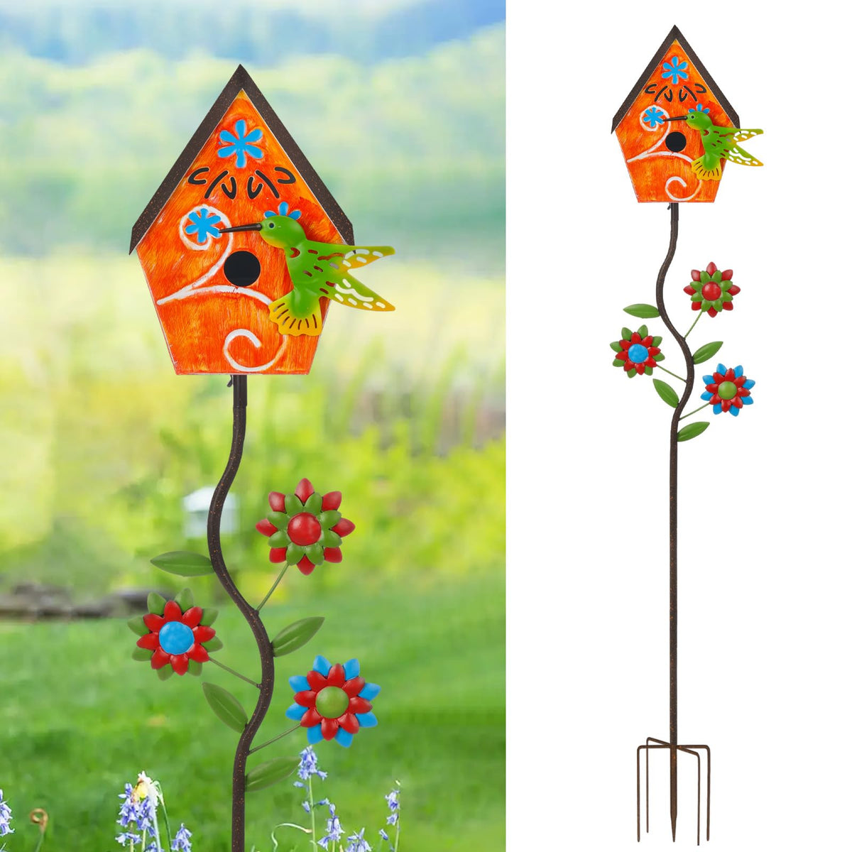 BAYN front view of bright orange hummingbird birdhouse highlighting curb appeal