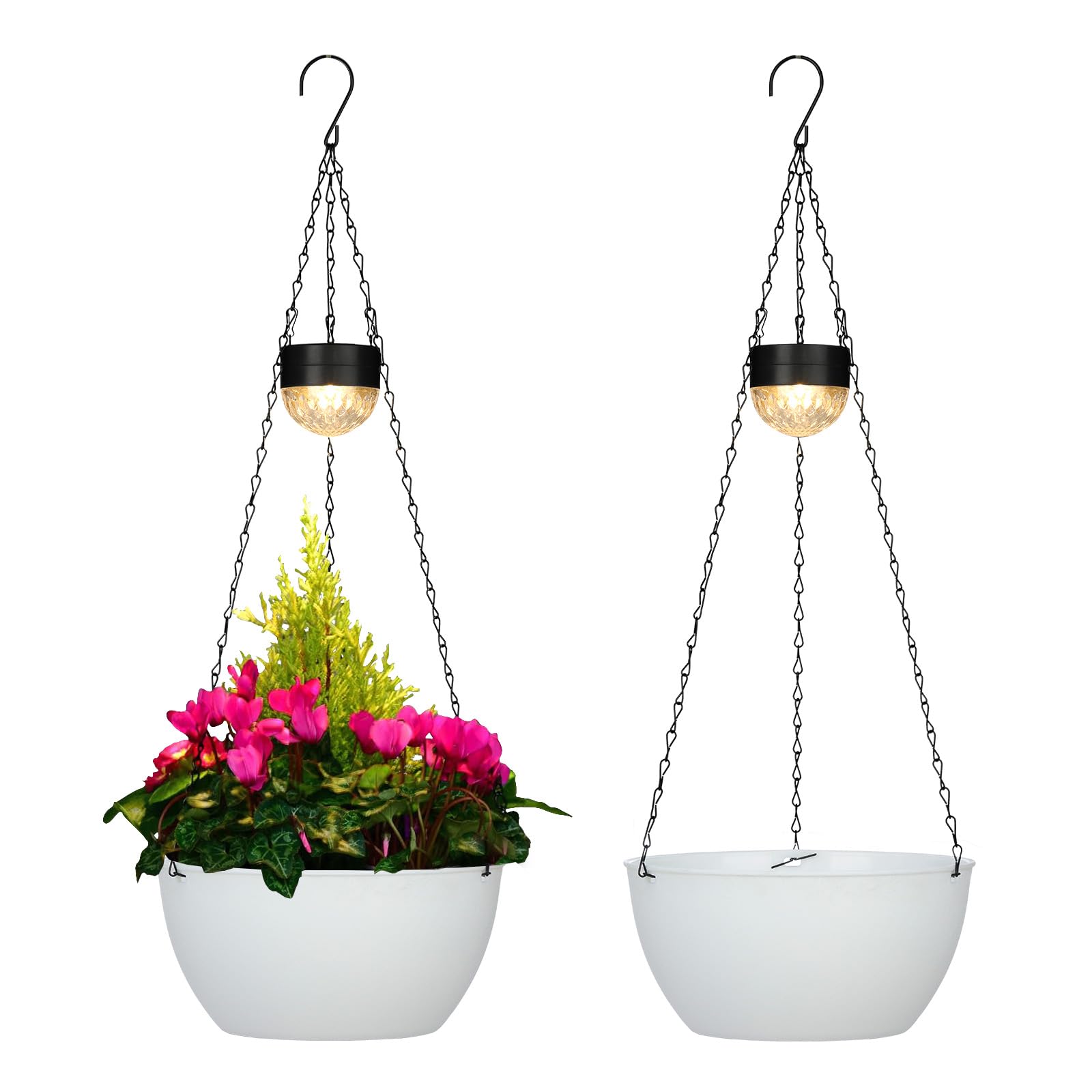 BAYN front view of two hanging baskets showing shape and finish, enhances outdoor décor