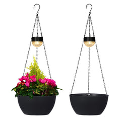 BAYN front view of two hanging baskets showing stylish lighted display and curb appeal
