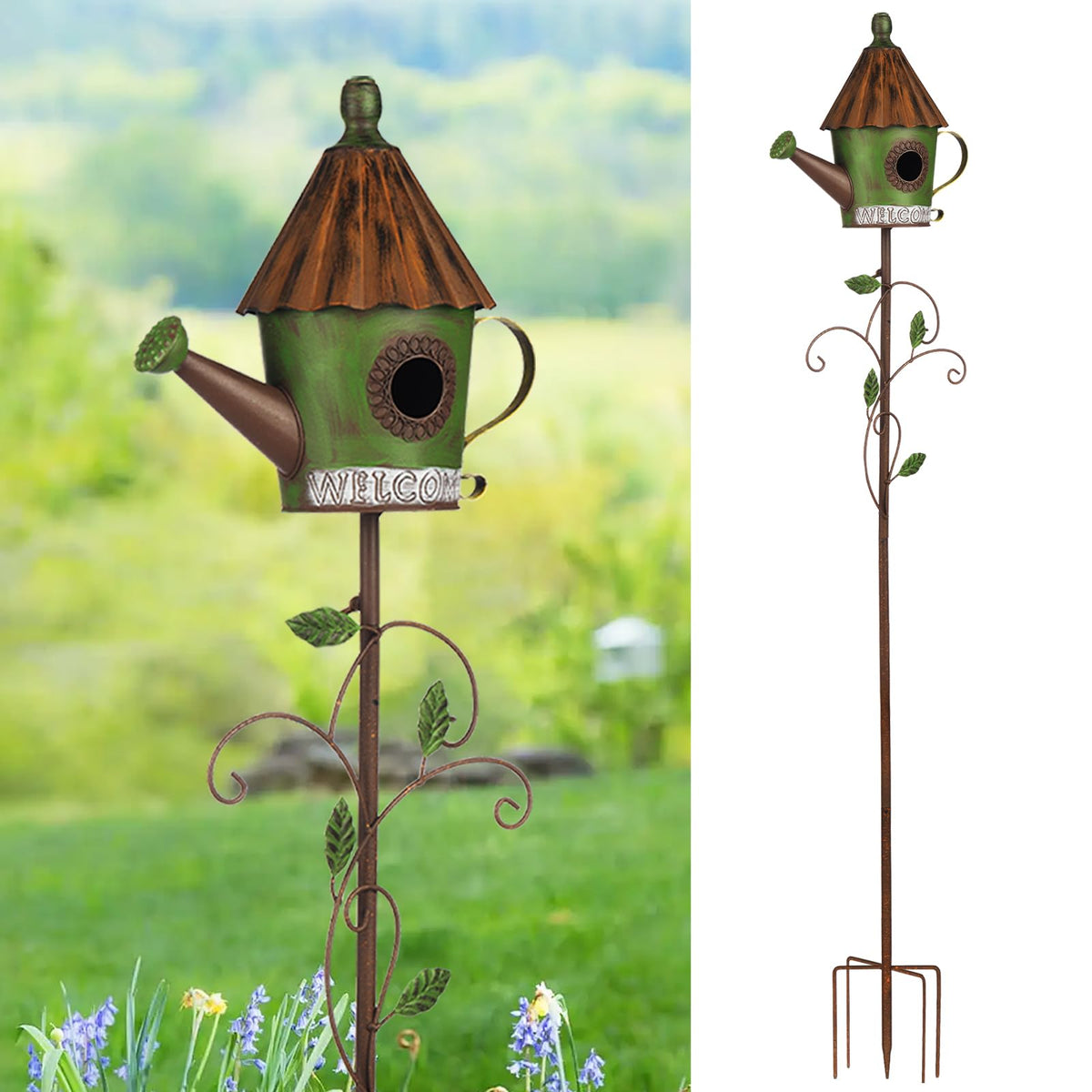 BAYN front view watering can birdhouse showcasing rustic charm and curb appeal
