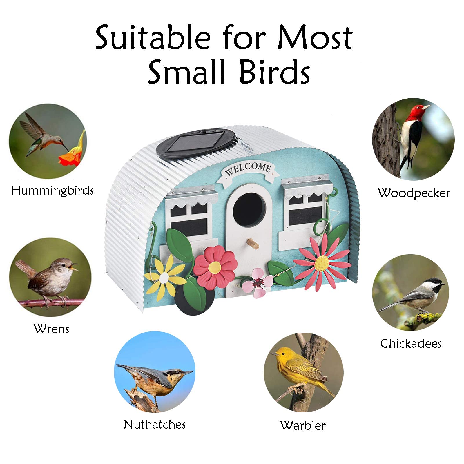 BAYN hanging birdhouse in garden setting providing decorative lighting and habitat