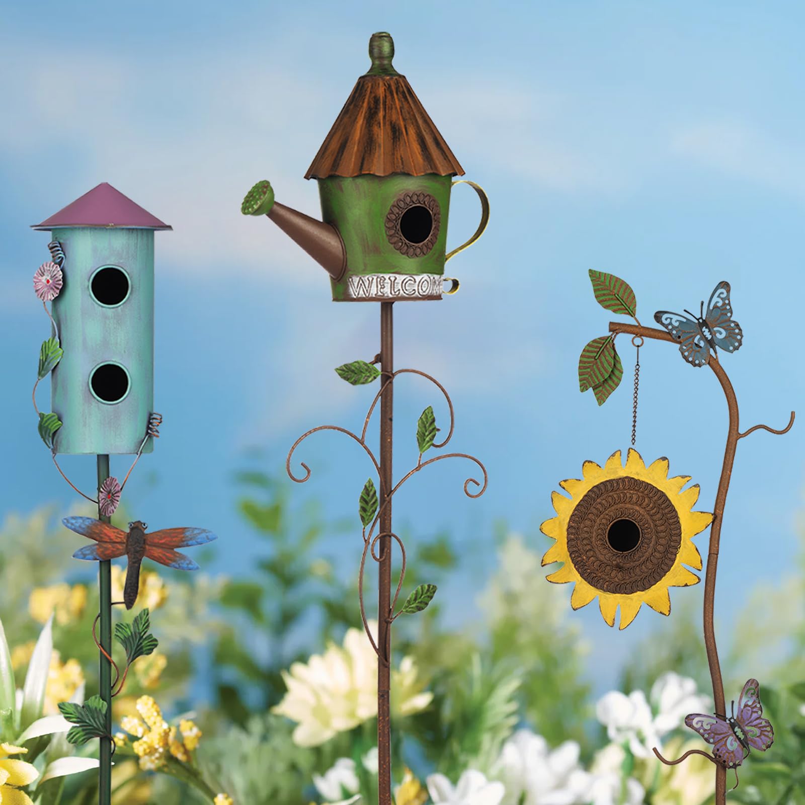 BAYN installed in garden with birds nearby creating an inviting scene