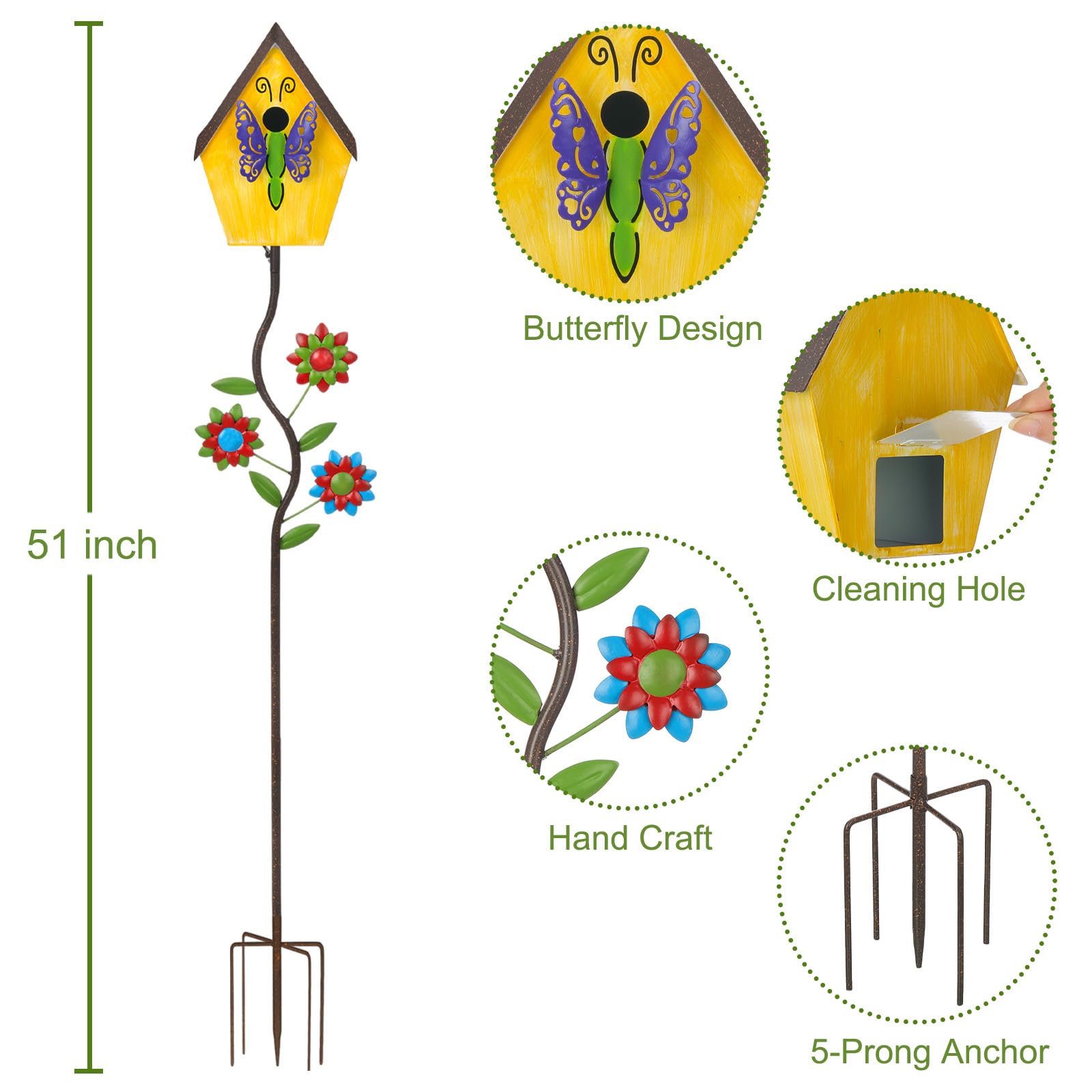 BAYN painted flowers and leaves on pole adding decorative interest to garden