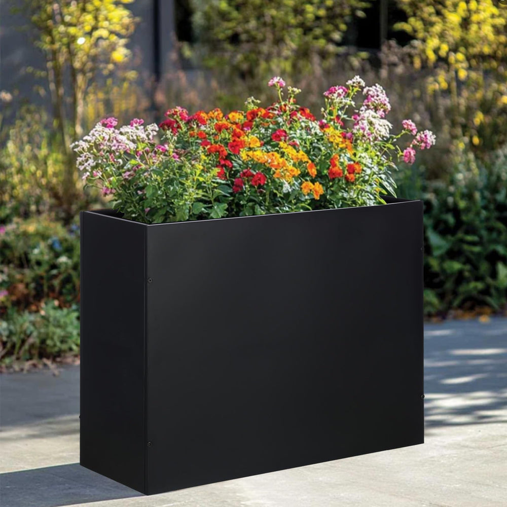 BAYN planter on patio with herbs and flowers, maximizes small-space gardening