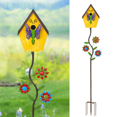 BAYN front view yellow birdhouse showing charming butterfly and entrance, adds color