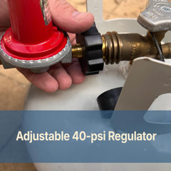 Bayou Classic regulator connected to outdoor burner demonstrating secure leak-resistant performance