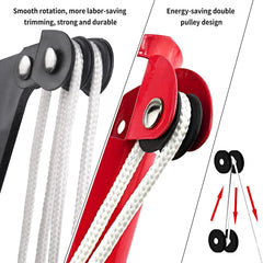 BAYTORY pruner head mounted on pole cutting a high branch, safer reach and convenience benefit