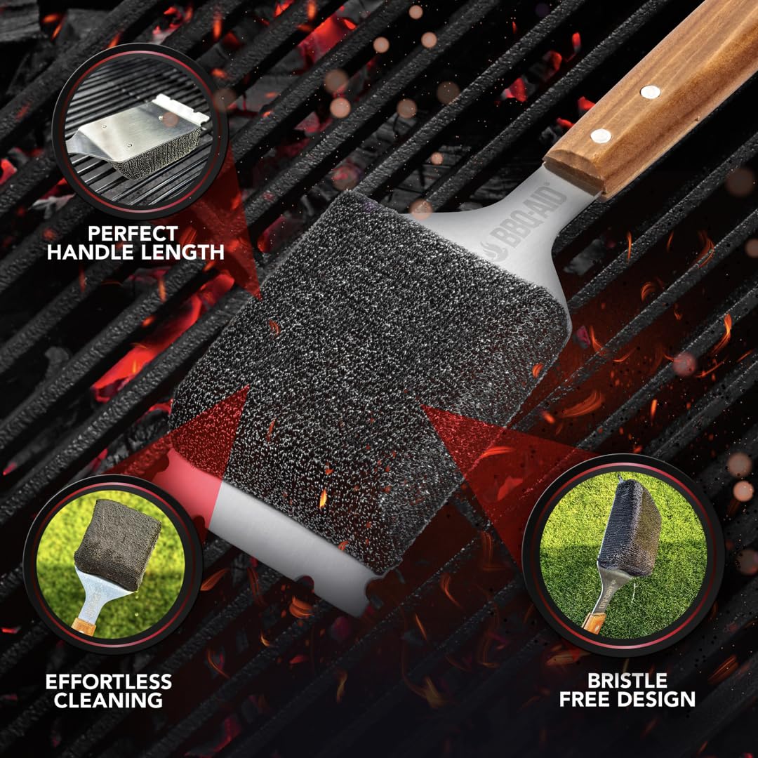 BBQ-Aid handle and grip at 16 inches for heat protection and control