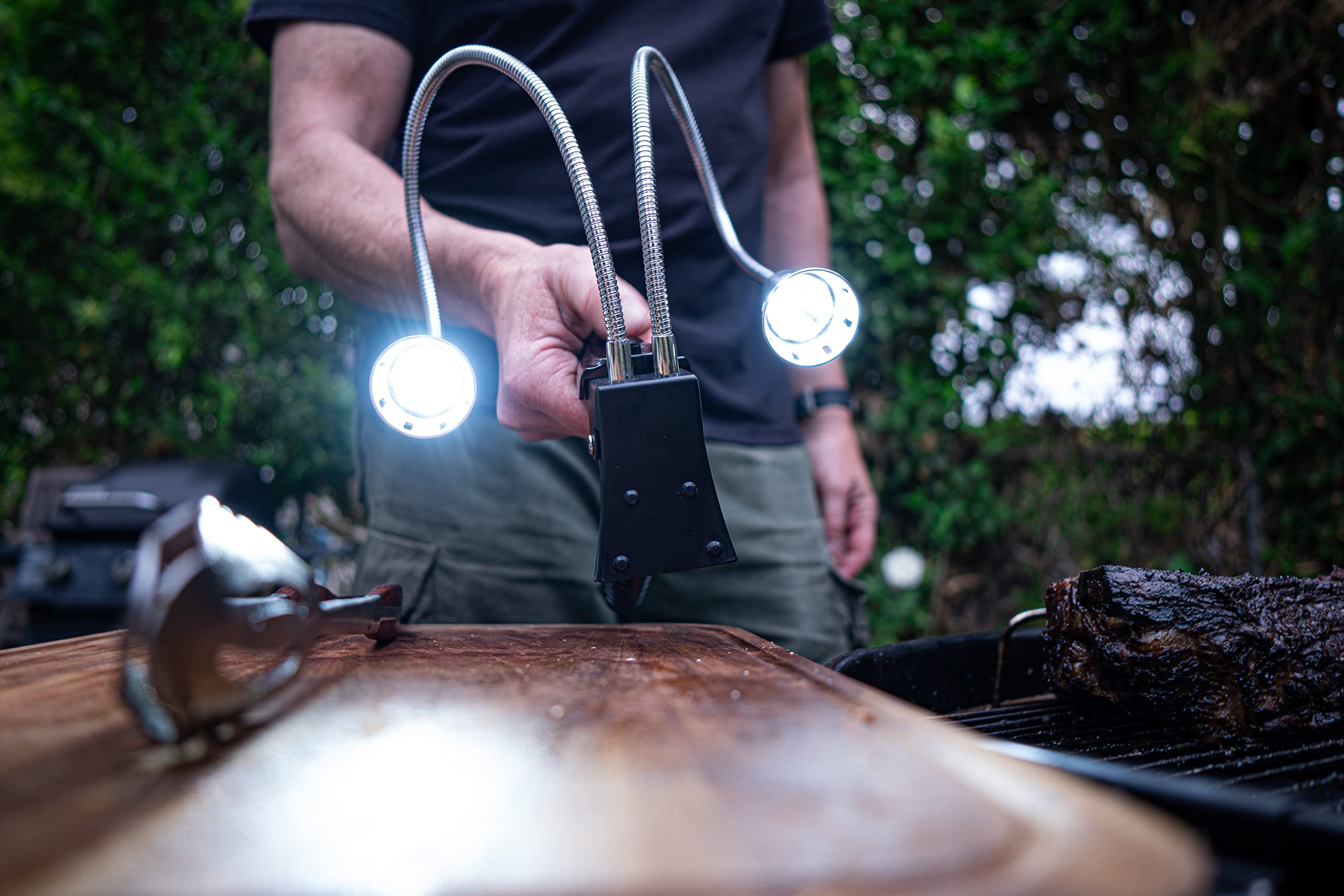 BBQ Dragon dual LED heads shining bright to reduce shadows while cooking