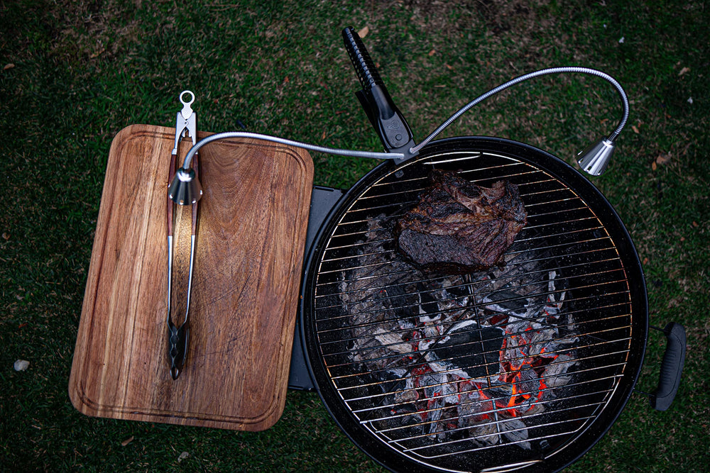 BBQ Dragon gooseneck bent to angle light for precise coverage and shadow elimination