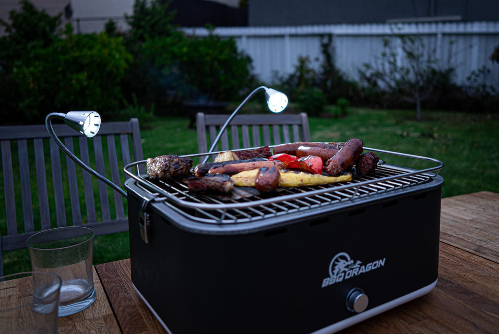 BBQ Dragon lighting a large griddle for clearer food visibility and safer flipping