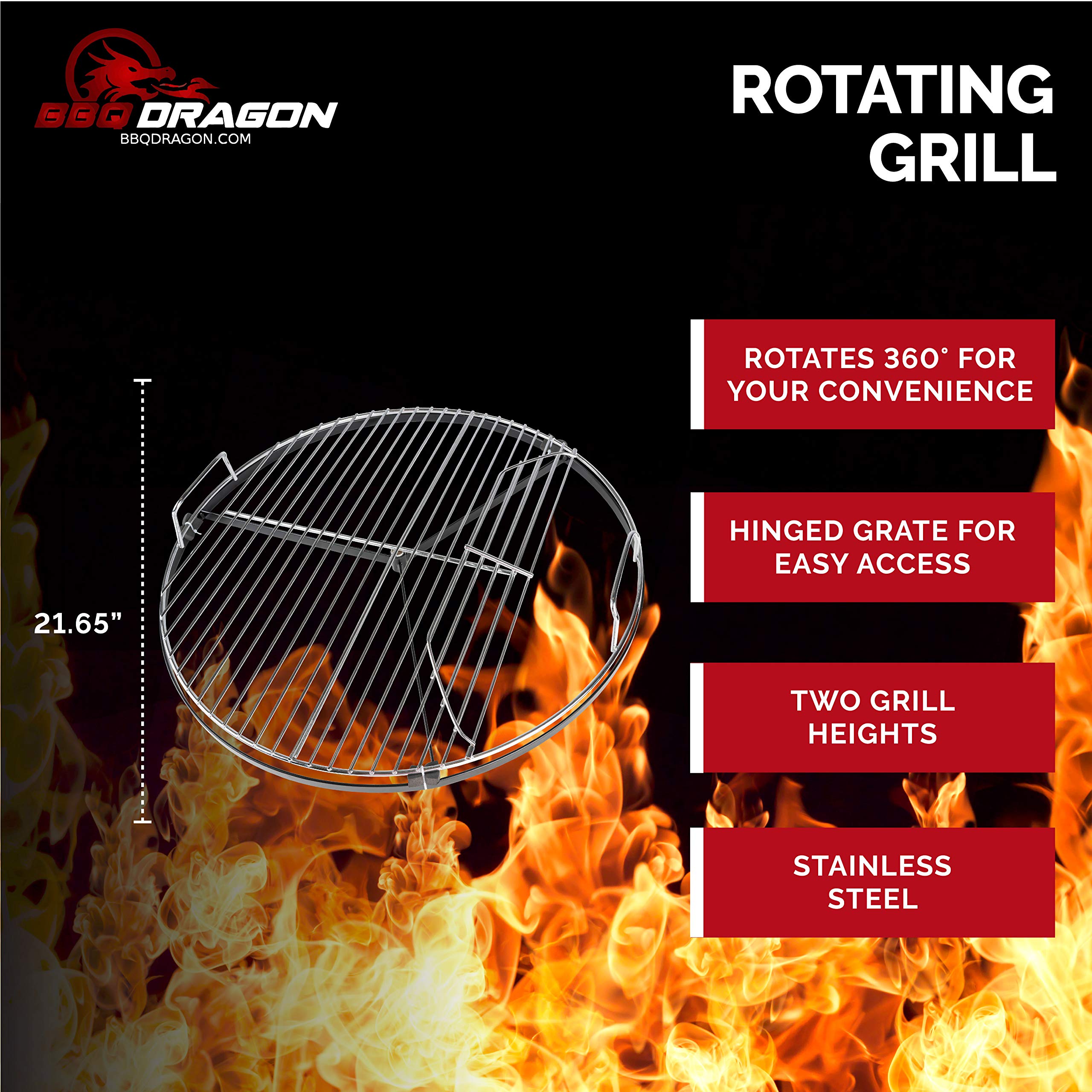 BBQ Dragon hinged section flipped up for charcoal access and continuous cooking benefit