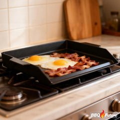 BBQ Future griddle side handles for safe lifting and repositioning