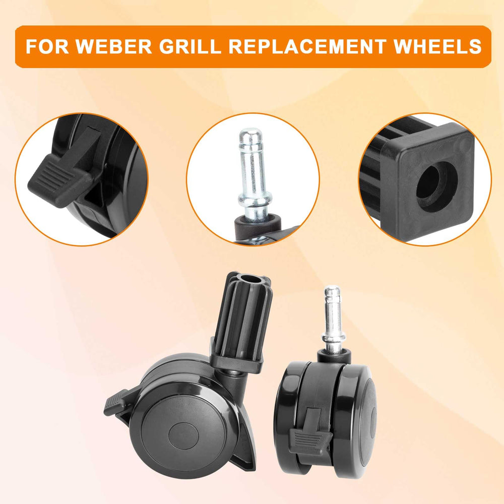 BBQ Future caster insert close-up showing dimensions and fit to match Weber part 70360 accurately