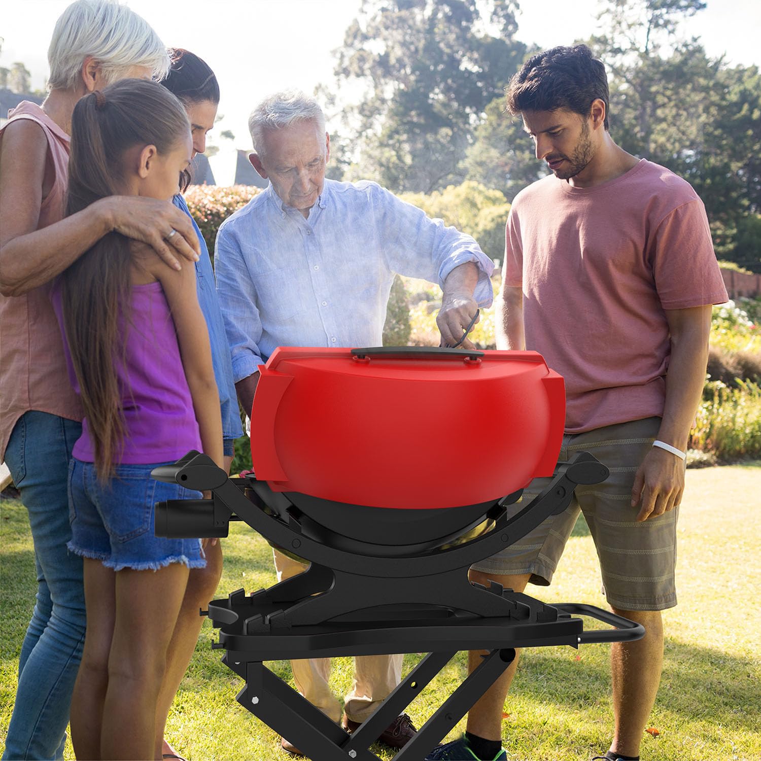 BBQ Future side table with hooks and paper-towel holder offering organized cooking tools