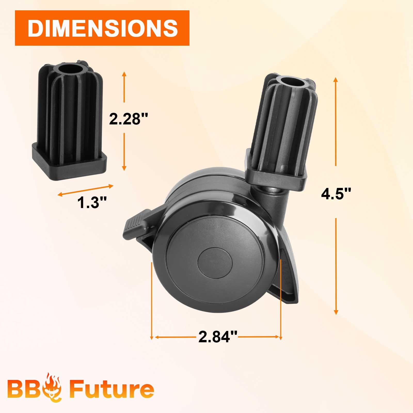 BBQ Future caster wheel close-up highlighting durable tread and smooth-rolling surface for easy movement