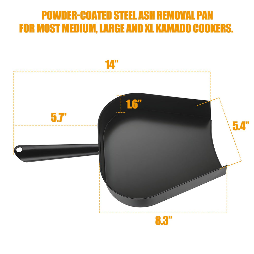 BBQ-PLUS ash pan curved opening close-up fits sliding vent for precise ash capture
