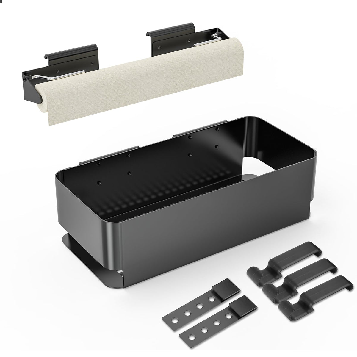 BBQ-PLUS front view mounted on Traeger rail showing compact organization benefit