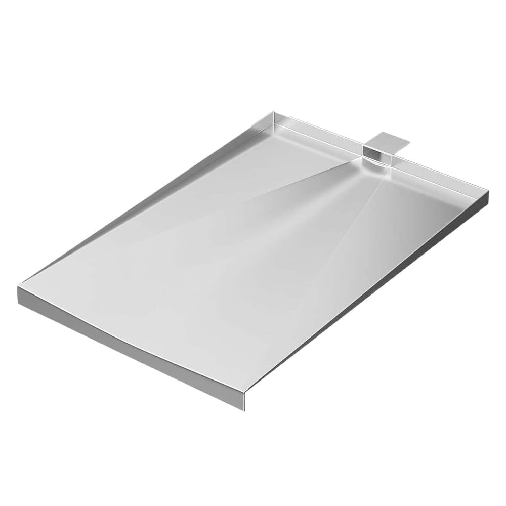 BBQ-PLUS front view of stainless steel drip tray showing exact fit and durability