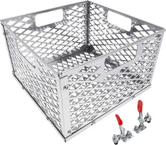 BBQ-PLUS front view of stainless firebox basket and clamps showing durable build and fit