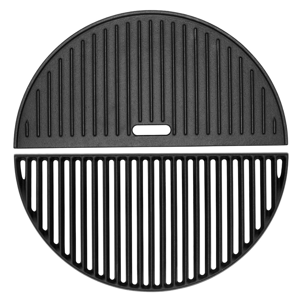 BBQ-PLUS front view of half moon grate showing durable cast iron and fit