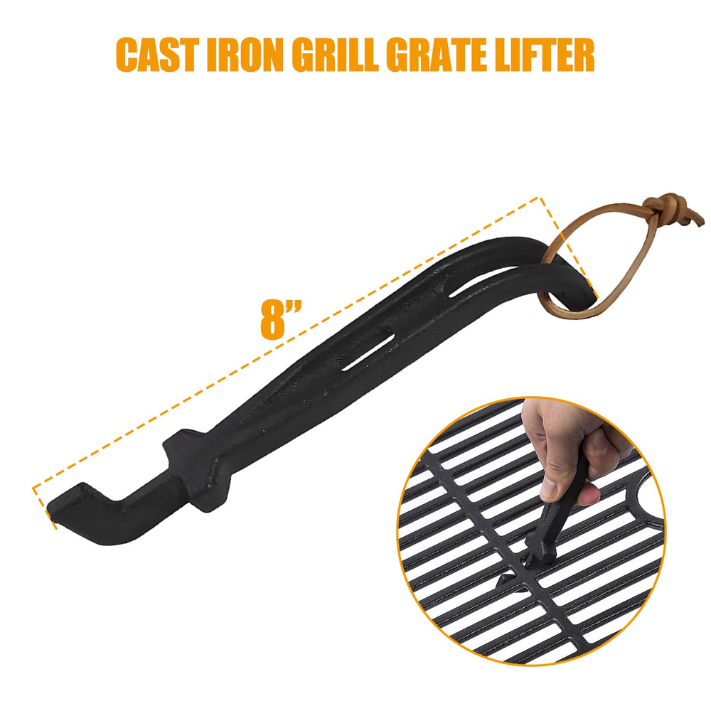 BBQ-PLUS cast iron grate lifter close-up shows sturdy design for heavy grates